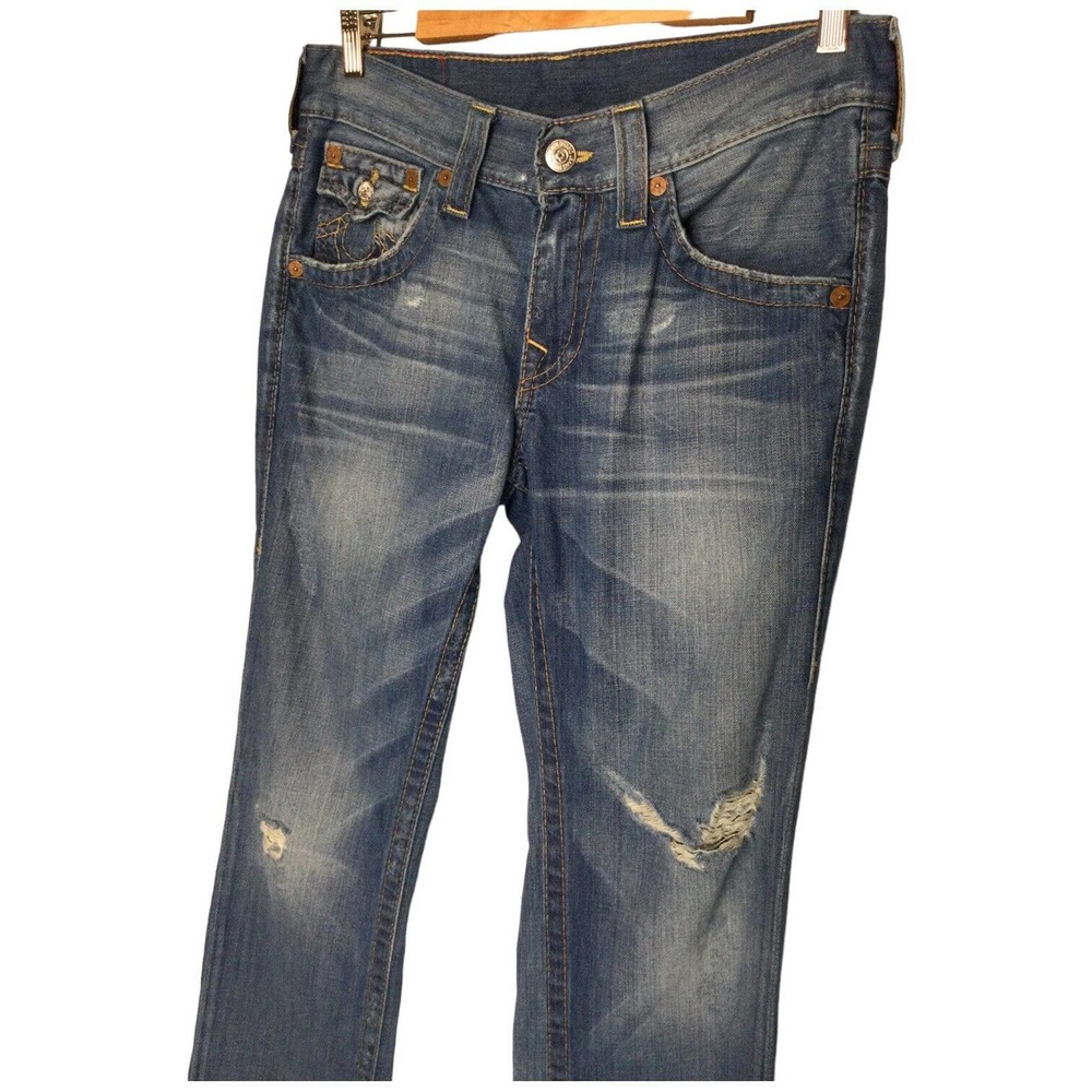 True Religion Mens Ricky Straight Leg Distressed Flap Button Pocket Blue 30 - Picture 8 of 16